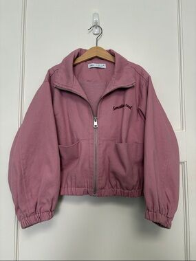 Zara Girls 8-9 130 Utility Jacket Mauve Muted Pink Zip-Front Cropped Jacket